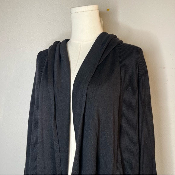 Lululemon Black Open Front Hooded Cardigan Rib Knit Relaxed Fit - Picture 4 of 7